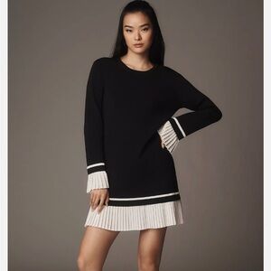 English Factory Anthropologie Black Knit Dress Pleated Ruffle Hem 2X NWT